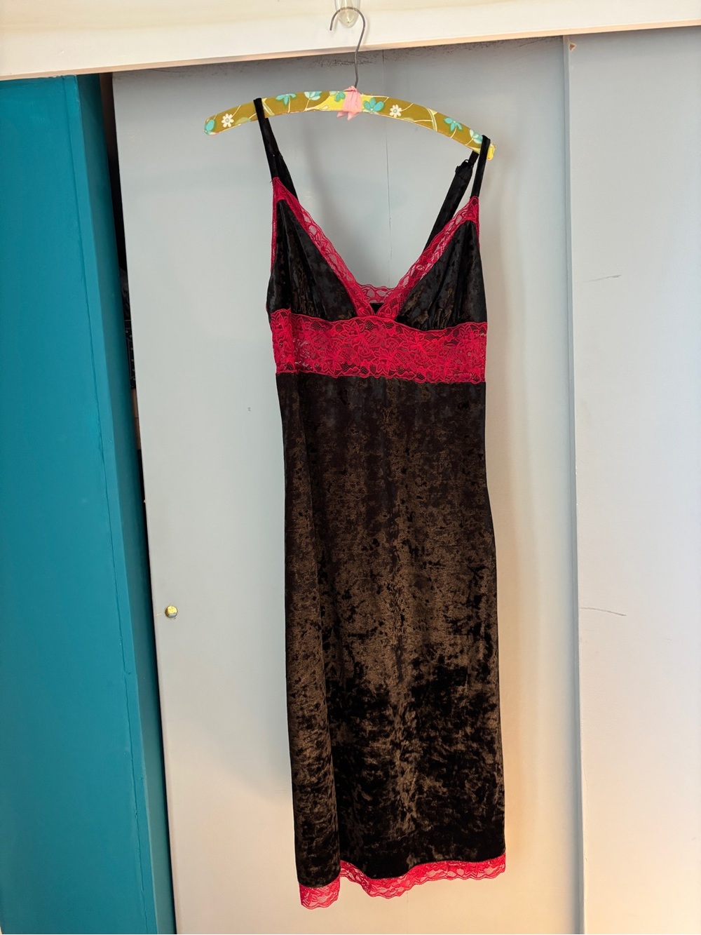 Sourpuss Black Velvet with Red Lace Slip Dress